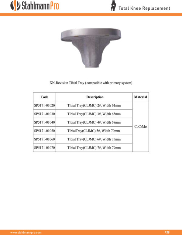 XN-Revision Tibial Tray (Compatible With primary System)