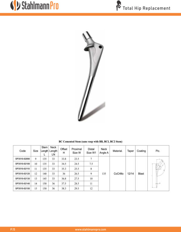 BC Cemented Stem(Same rasp with BB,BC1,BC2 Stem)